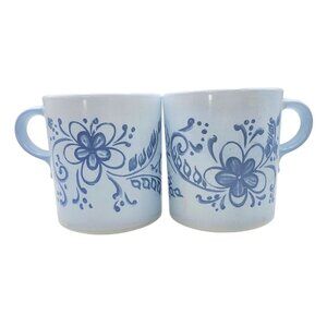 Pyrex Brittany Blue Coffee Mugs 10 Oz. Vintage Set Of 2 Floral Design